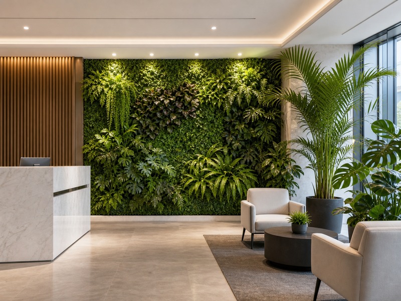 Office reception green wall